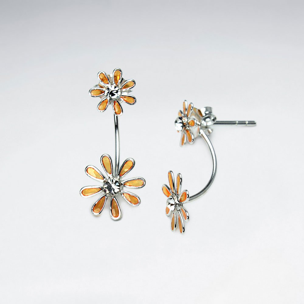 Double Tiered Enameled Sterling Silver Flower Earrings