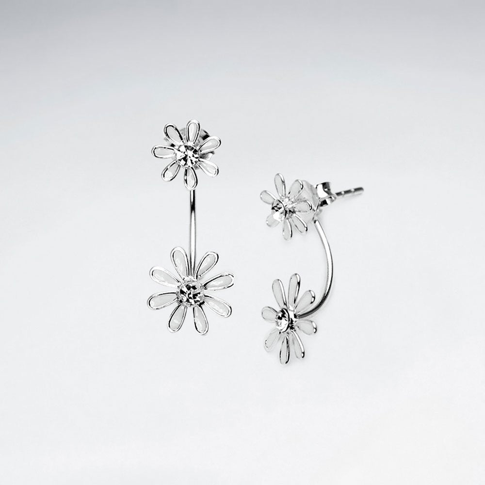 Double Tiered Enameled Sterling Silver Flower Earrings