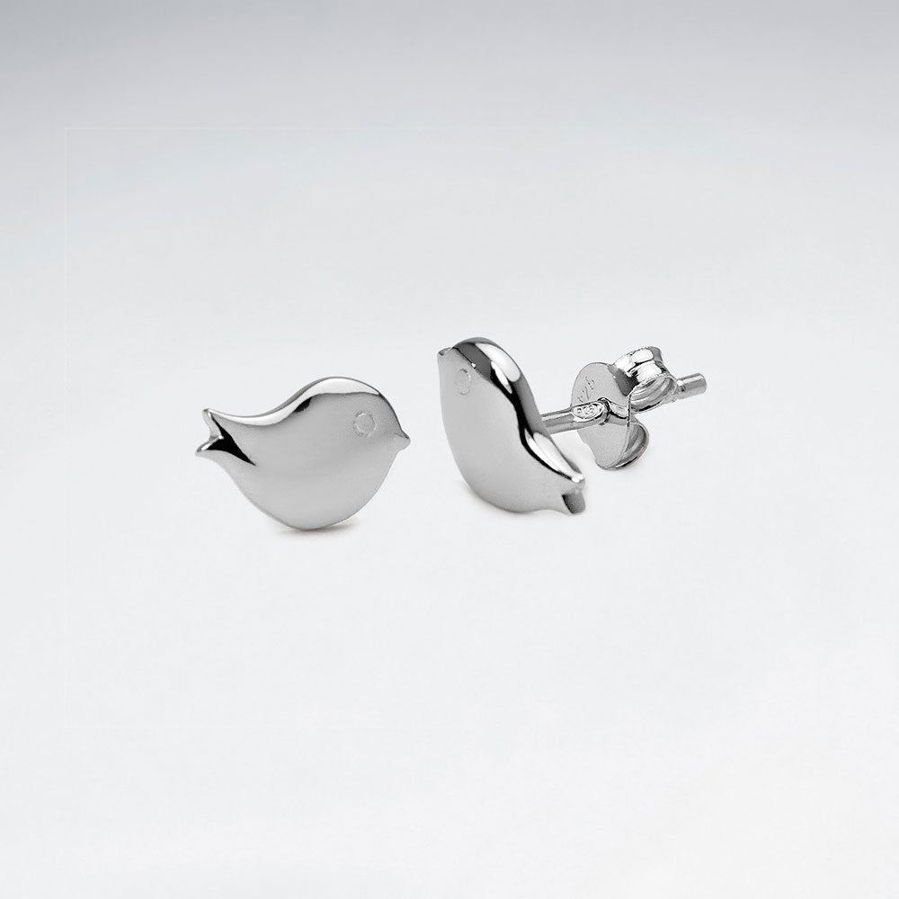 Sterling Silver Petite Bird Silhouette Stud Earrings