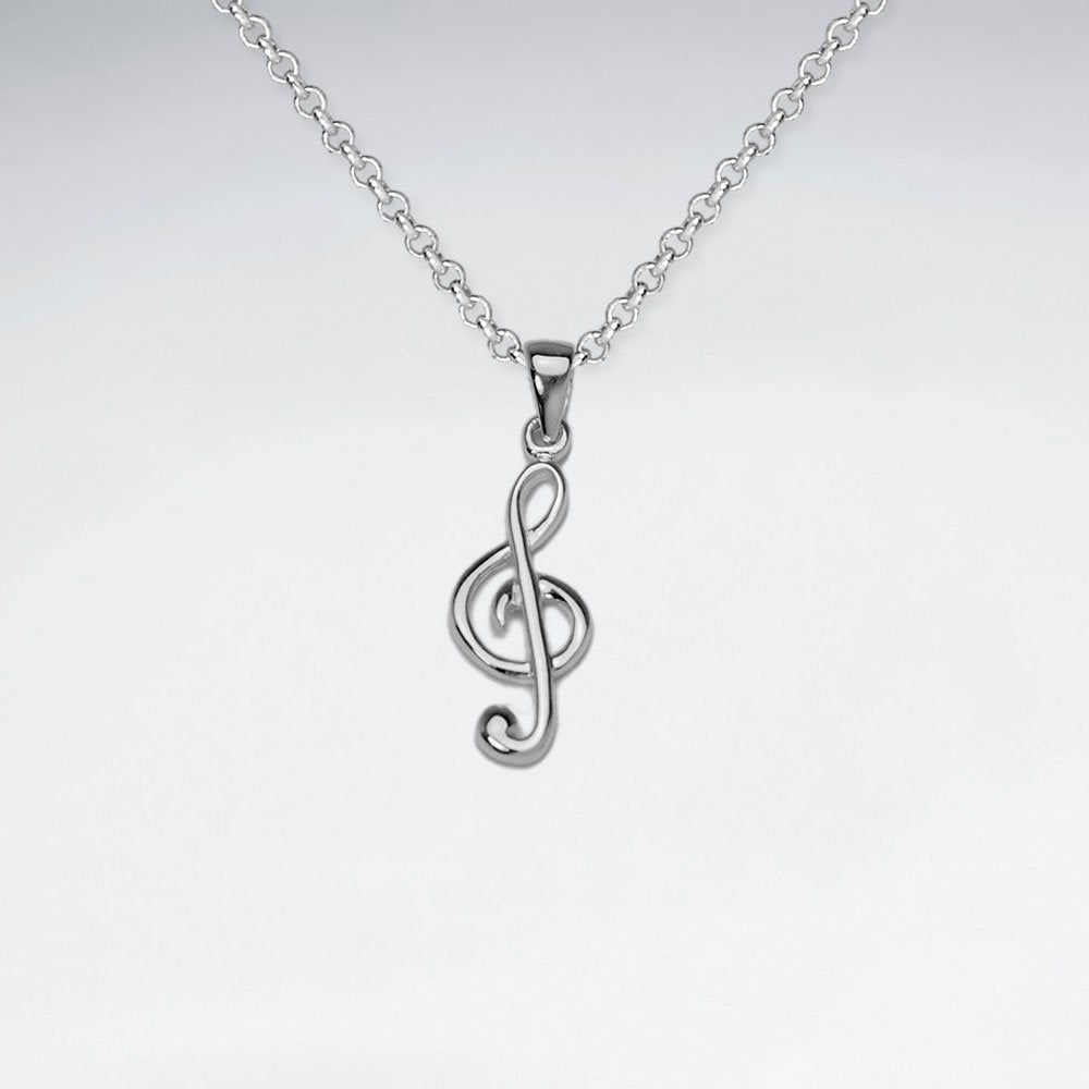 Treble Clef Musical Note Sterling Silver Pendant