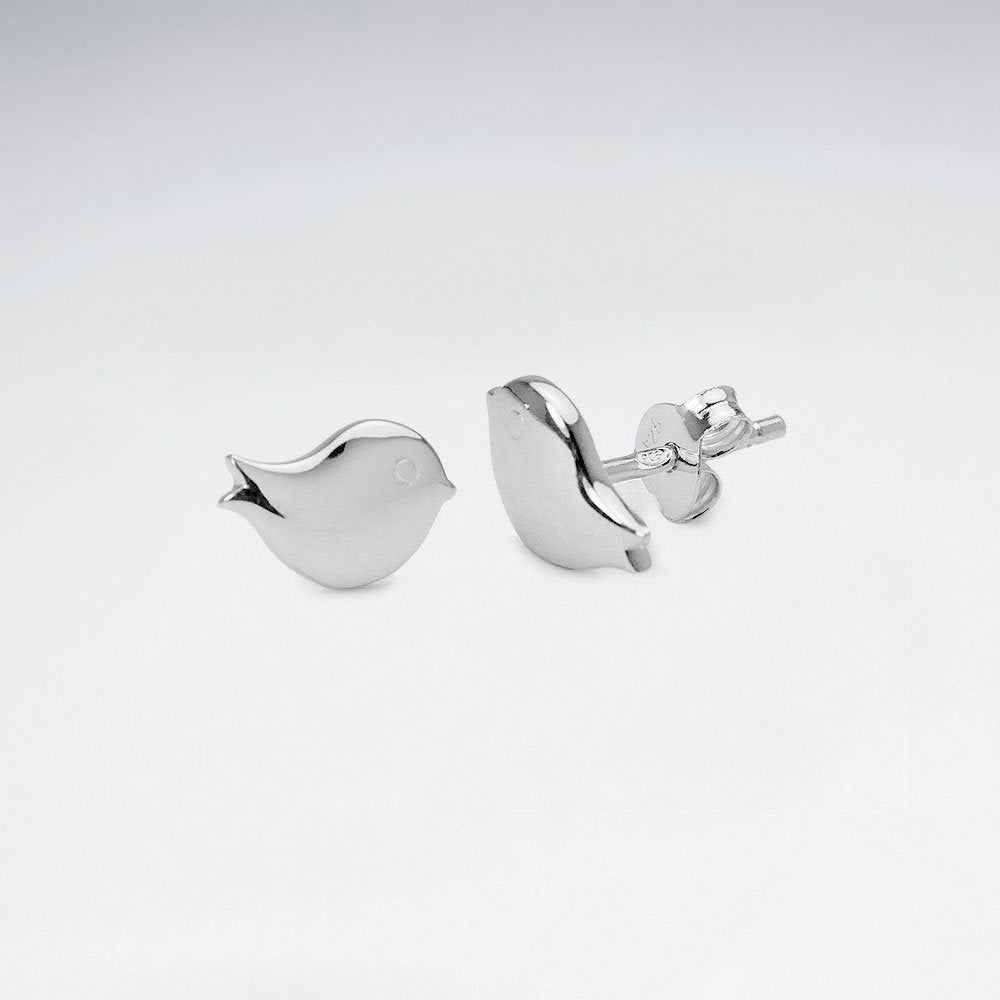 Sterling Silver Petite Bird Silhouette Stud Earrings