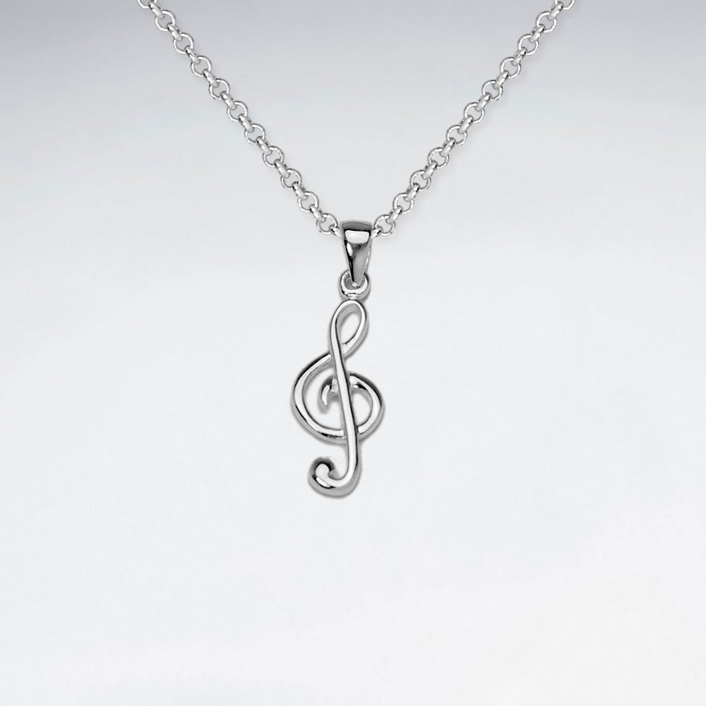 Treble Clef Musical Note Sterling Silver Pendant