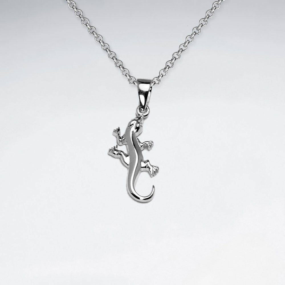 Polished Sterling Silver Gecko Pendant