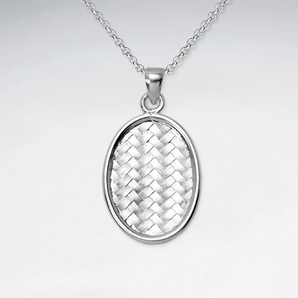 Basket Weave Oval Frame Sterling Silver Pendant