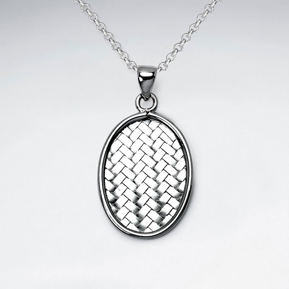 Basket Weave Oval Frame Sterling Silver Pendant