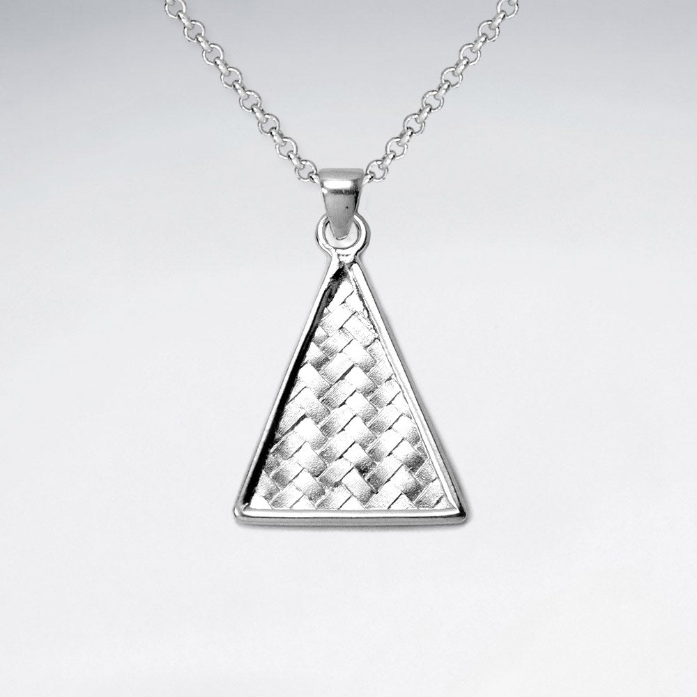 Basket Weave Triangle Frame Sterling Silver Pendant