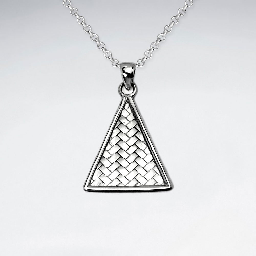 Basket Weave Triangle Frame Sterling Silver Pendant