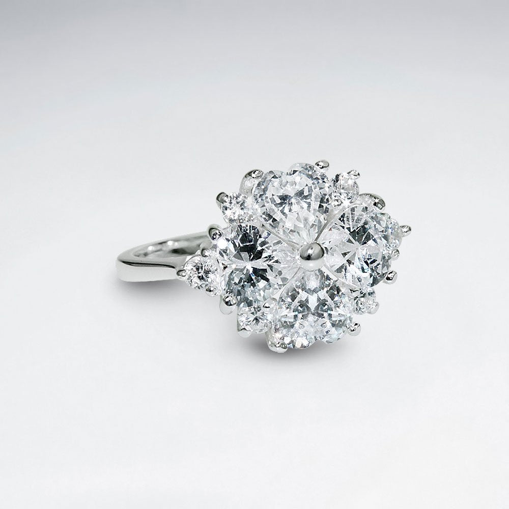 Round White Cubic Zirconia Solitaire Silver Ring