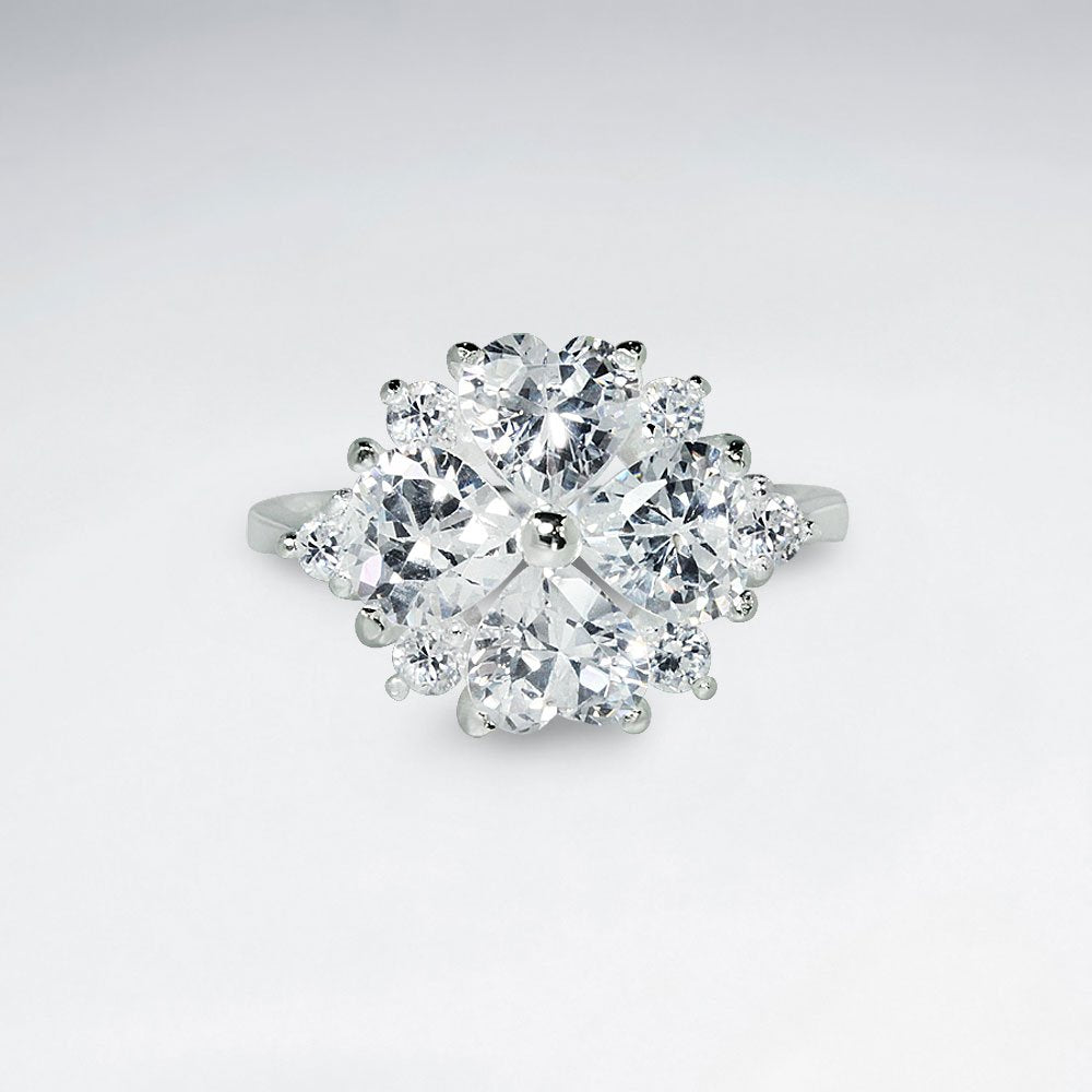 Round White Cubic Zirconia Solitaire Silver Ring