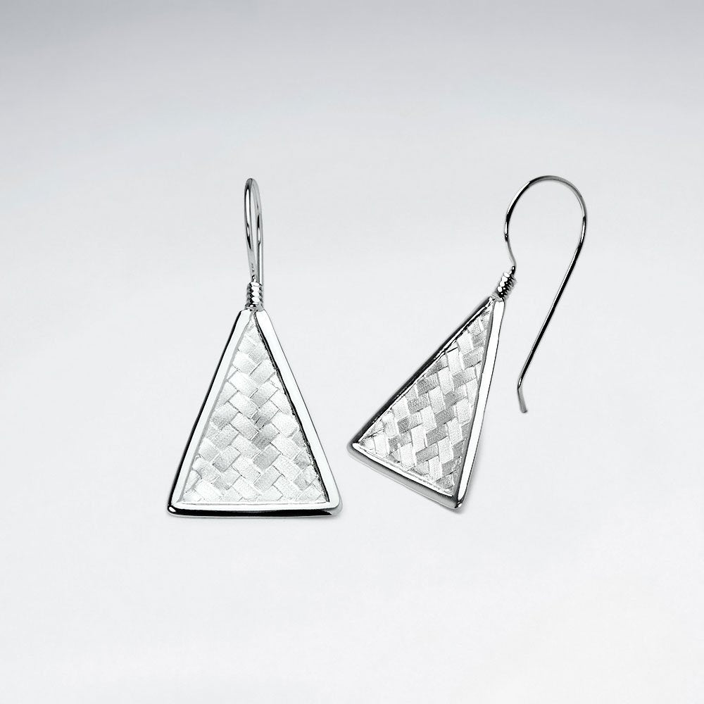 Triangle Silver Cobblestone Textured Drop Hook Earrings