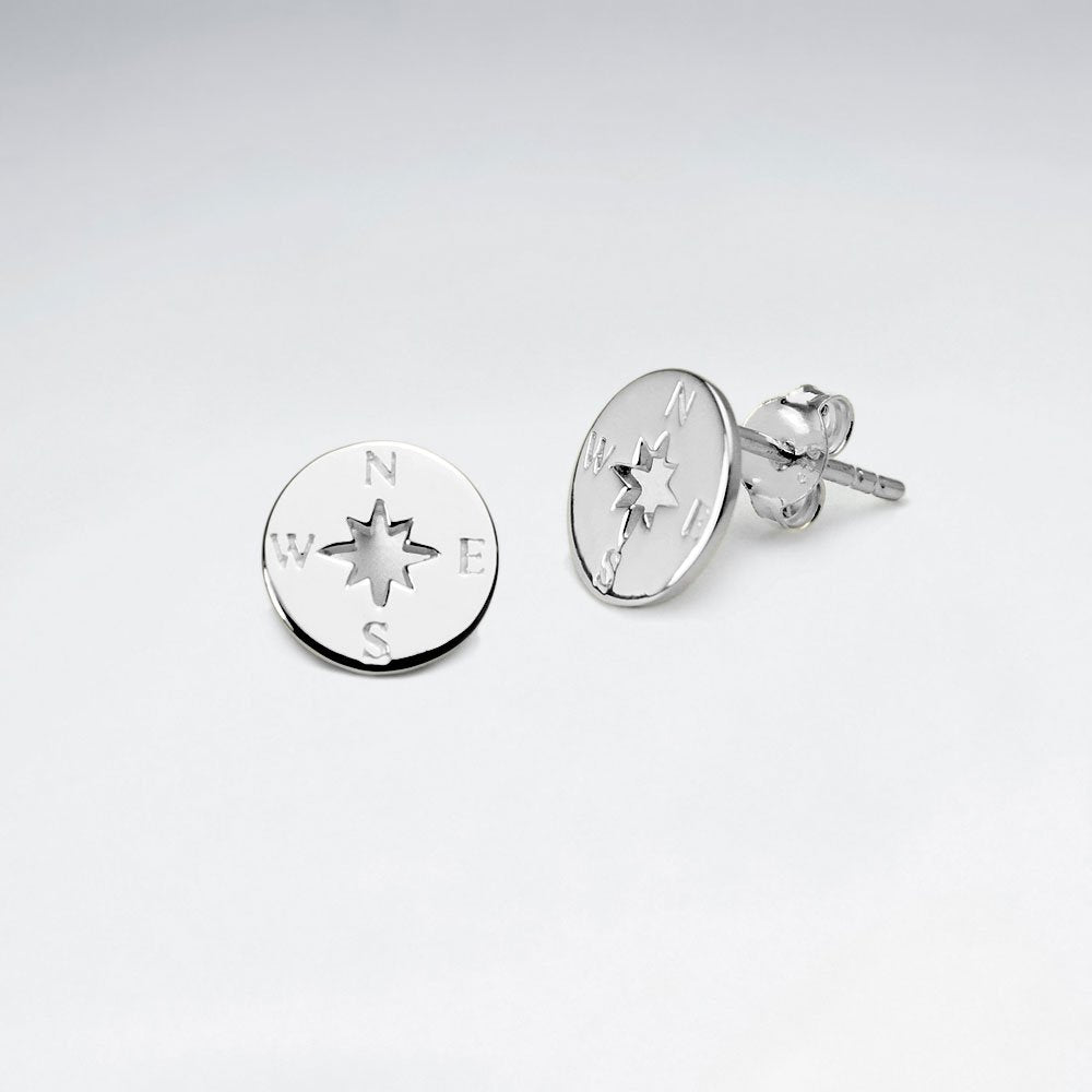 Sterling Silver Delicate Compass Stud Earrings