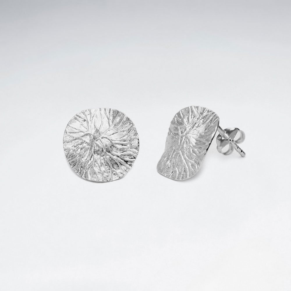 Sterling Silver Textured Round Wavy Dangle Earrings