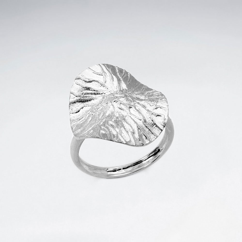 Sterling Silver Textured Wavy Leaf-Inspired Ring