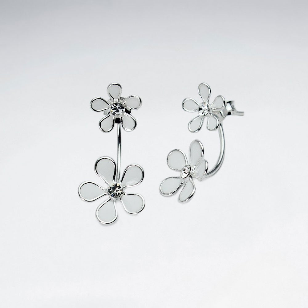 Double Blossom Sterling Silver and Enamel Flower Earrings