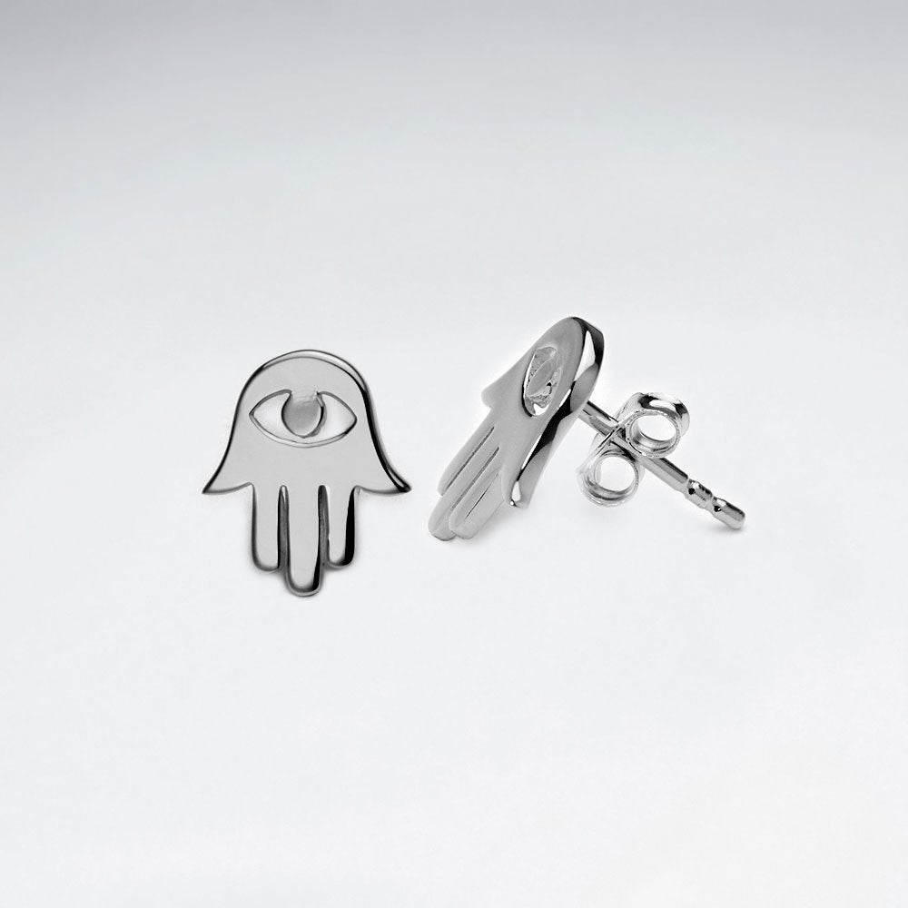 Hamsa Hand Evil Eye Sterling Silver Stud Earrings