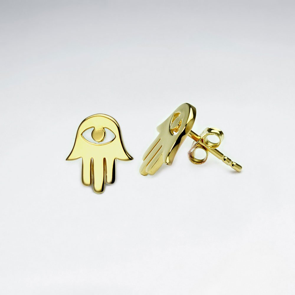 Hamsa Hand Evil Eye Sterling Silver Stud Earrings
