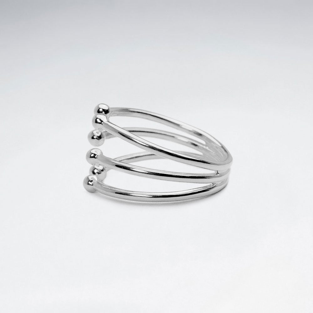 Triple Stack Open Style Ball Stud Silver Ring