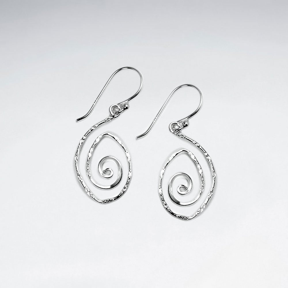 Sterling Silver Hammered  Oval Spiral Dangle Earrings