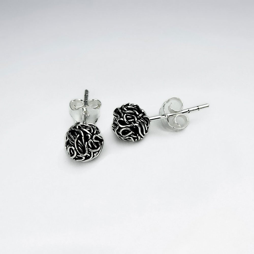Oxidized Silver Bunched Ball Stud Earrings