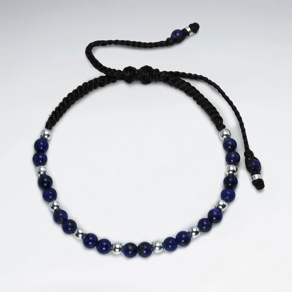 Black Waxed Cotton Lapis Lazuli Bead Bracelet