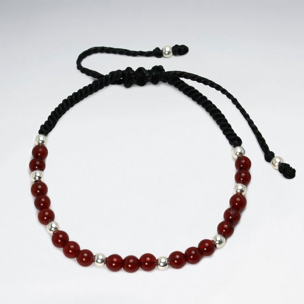 Black Waxed Cotton  Eloquent Carnelian Stone Bracelet