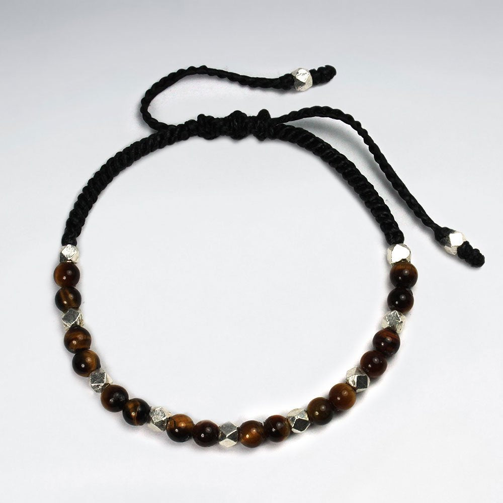 Fierce and Dynamic Tiger Eye Black Waxed Cotton  Bracelet
