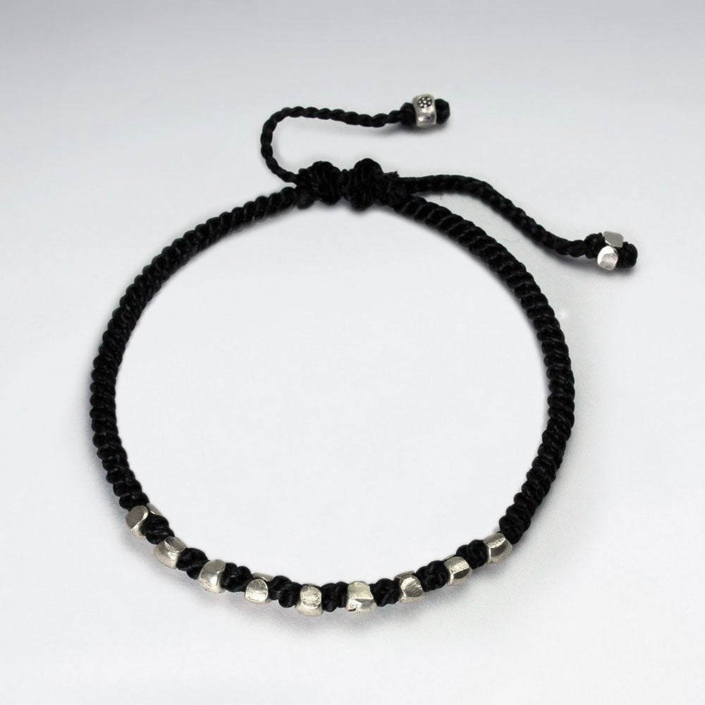 Waxed Cotton Cord Bracelet with Silver Studs