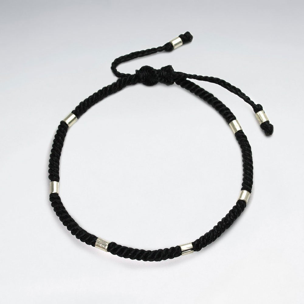 Black Waxed Cotton Cuff Sudded Bracelet
