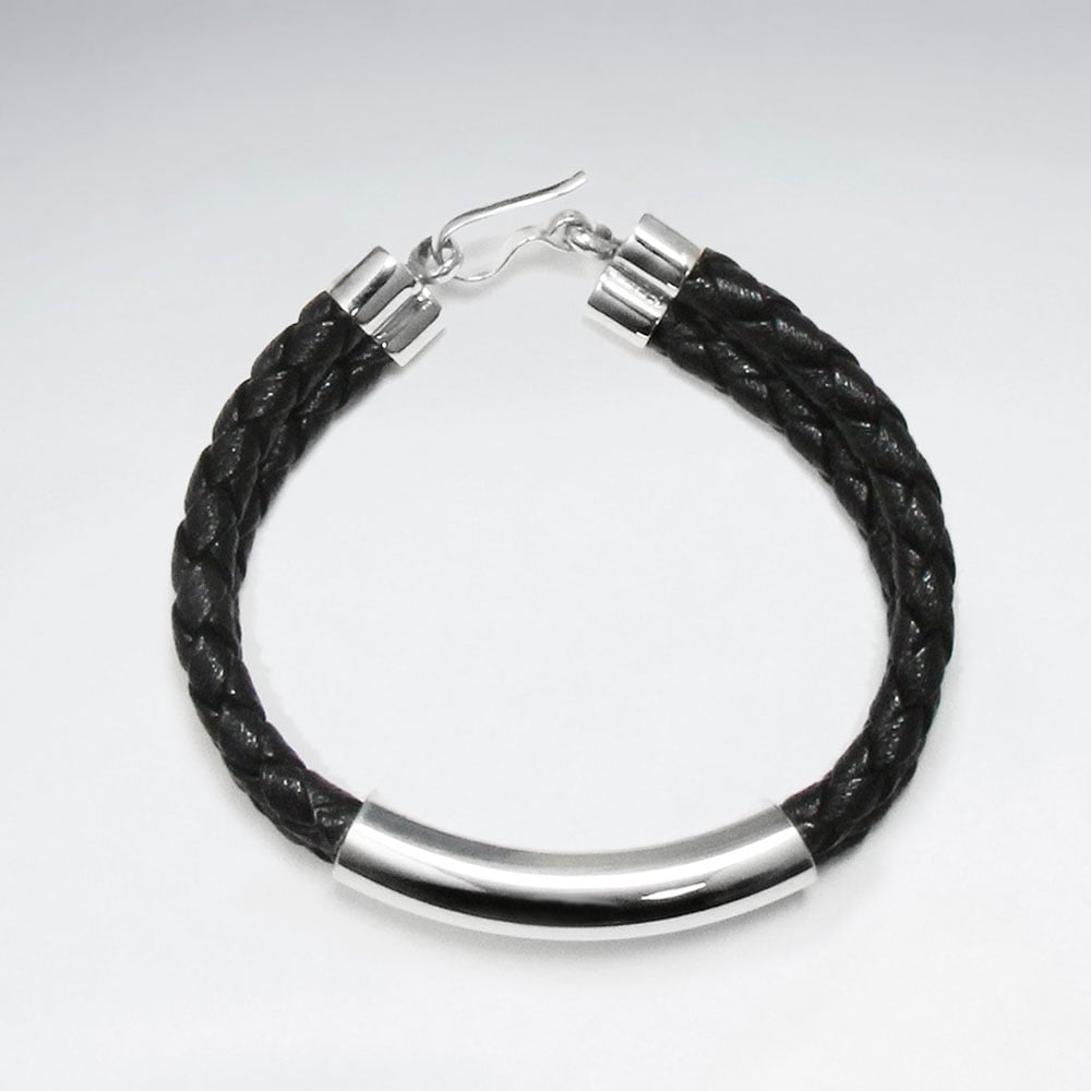 Black Braided Double PVC Strands Bracelets With Silver Tube And Closing