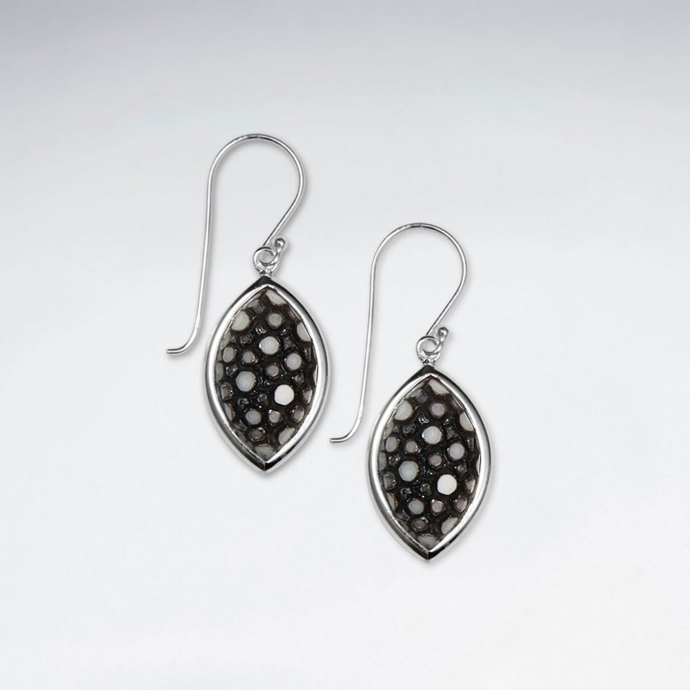 Dark Blue Stingray Marquise Dangling Silver Earring