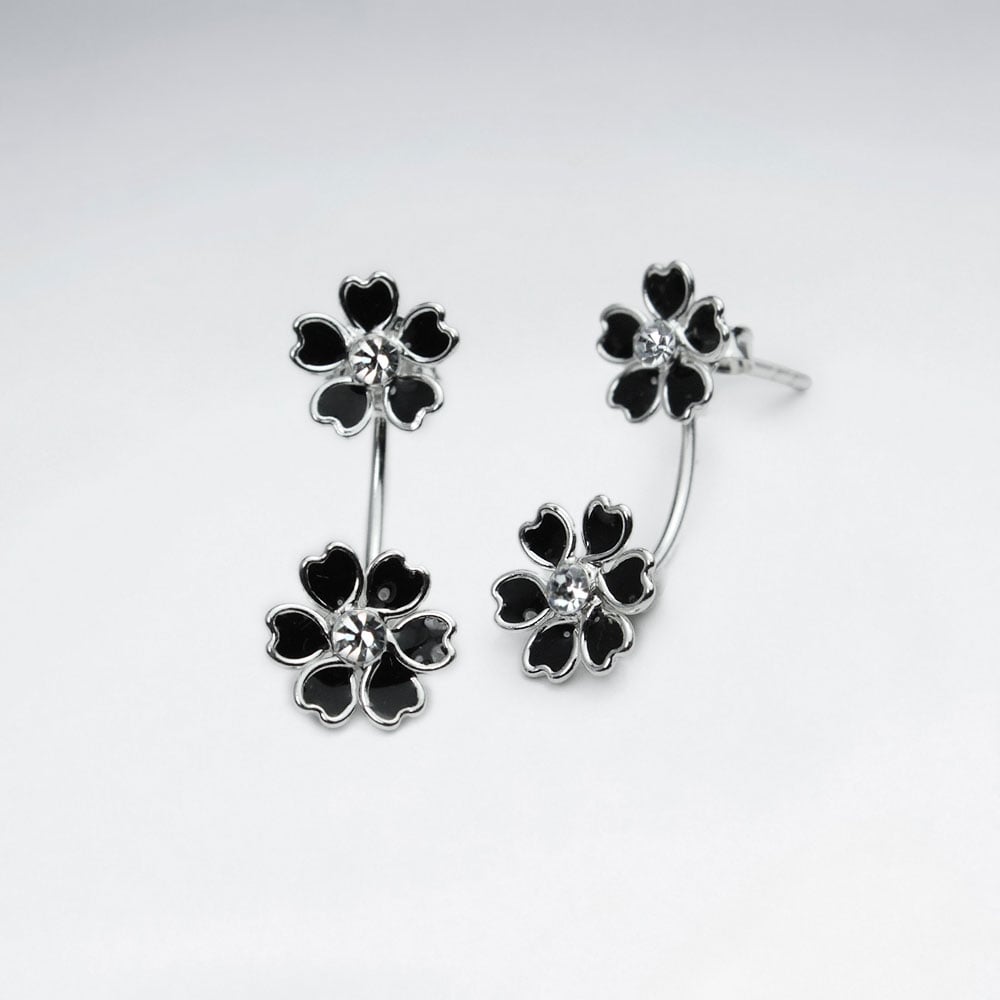 Flower Bouquet Stud Drop Earrings in Sterling Silver