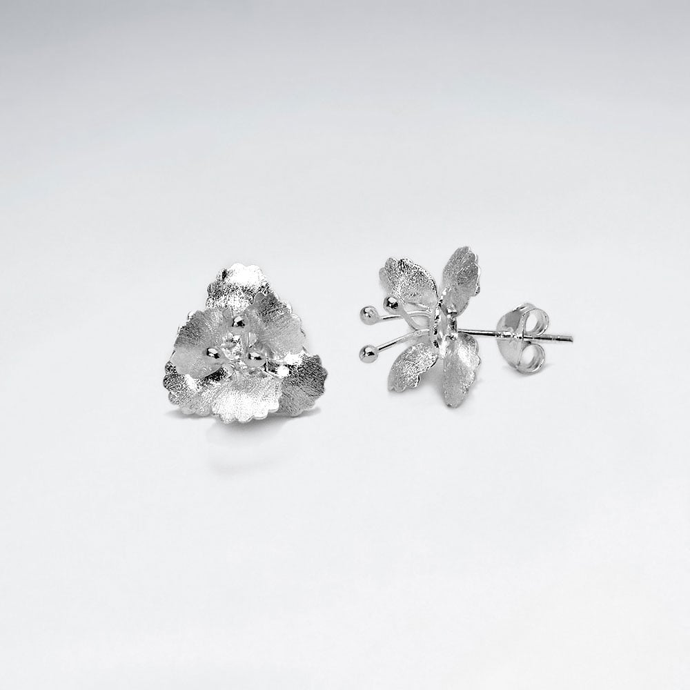 Elegant Dimensional Flower Earrings in Sterling Silver