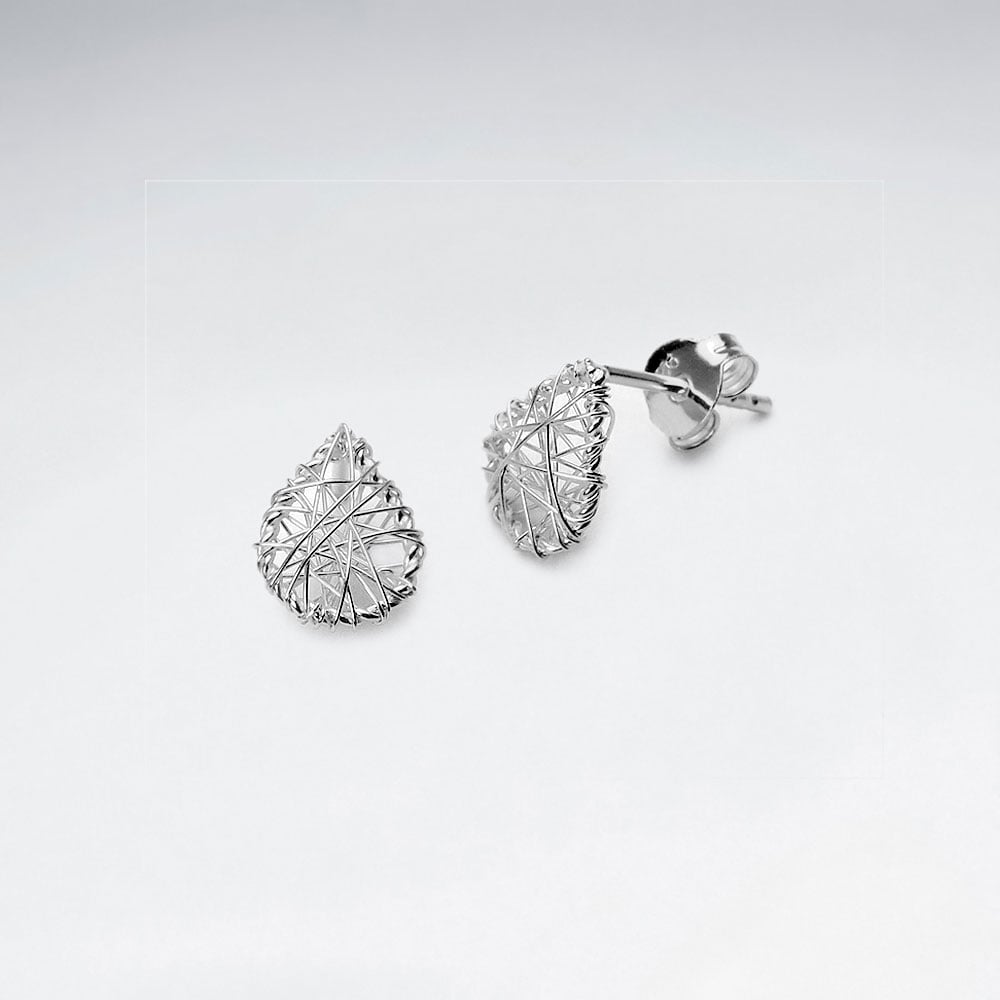 Delicate Teardrop Sterling Silver Wirework Stud Earrings