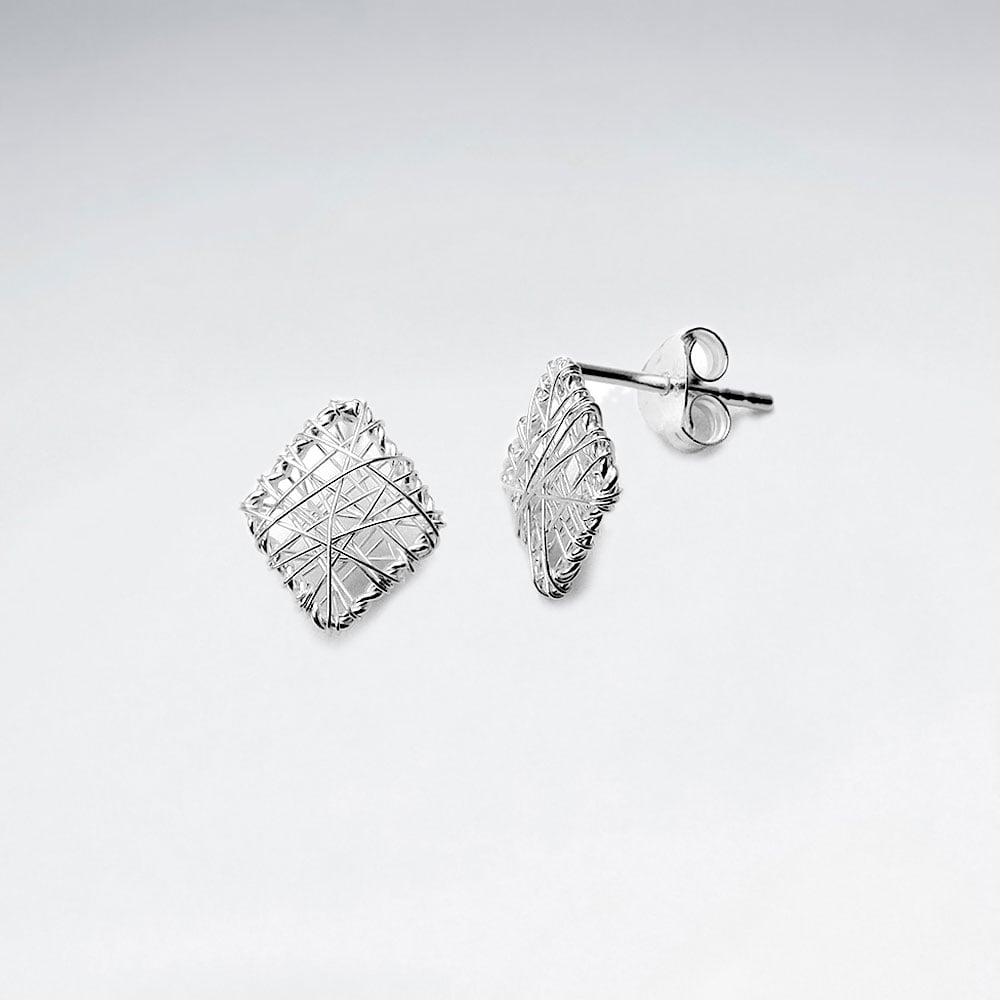 Diamond Shaped Sterling Silver Wirework Stud Earrings