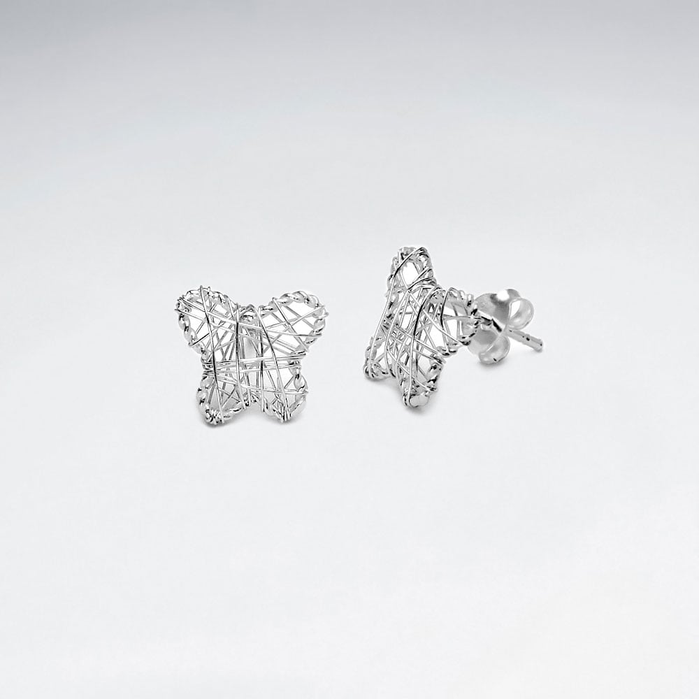 Ethereal Butterfly Silhouette Silver Wirework Stud Earrings