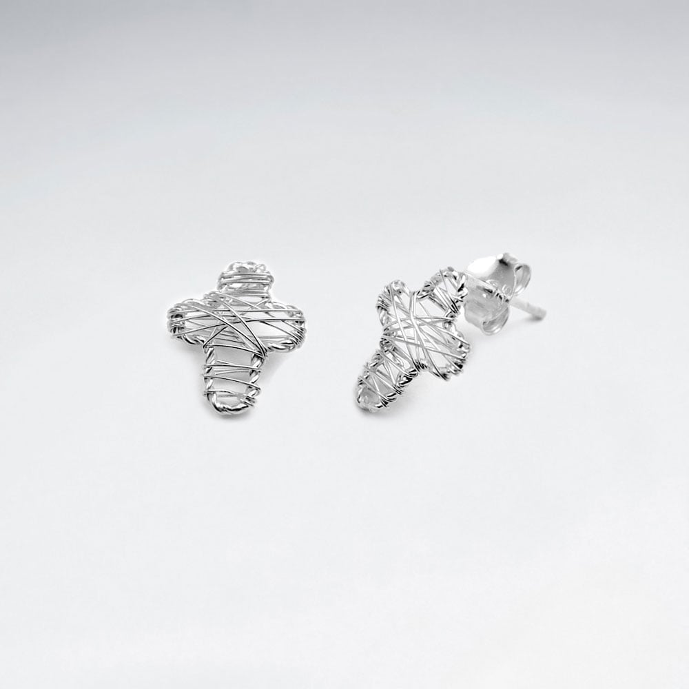 Cross Shape Silver Wirework Stud Earrings