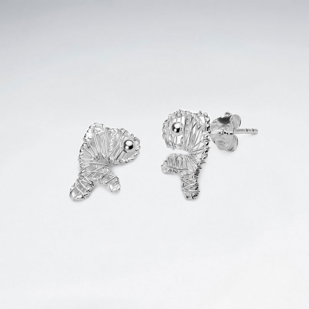 Silver Wirework Fishies Shape Stud Earrings