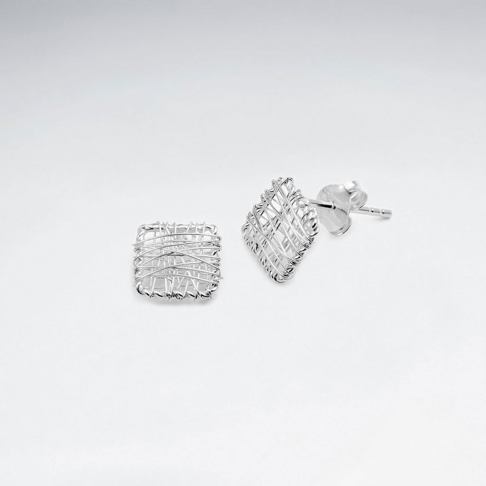 Silver Wirework Marquis Stud Earrings