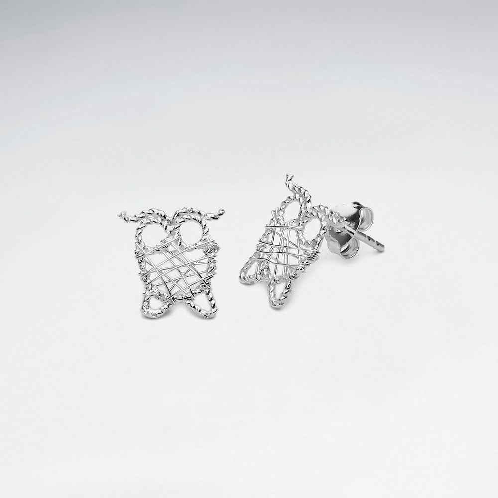 Silver Wirework Owl Stud Earrings