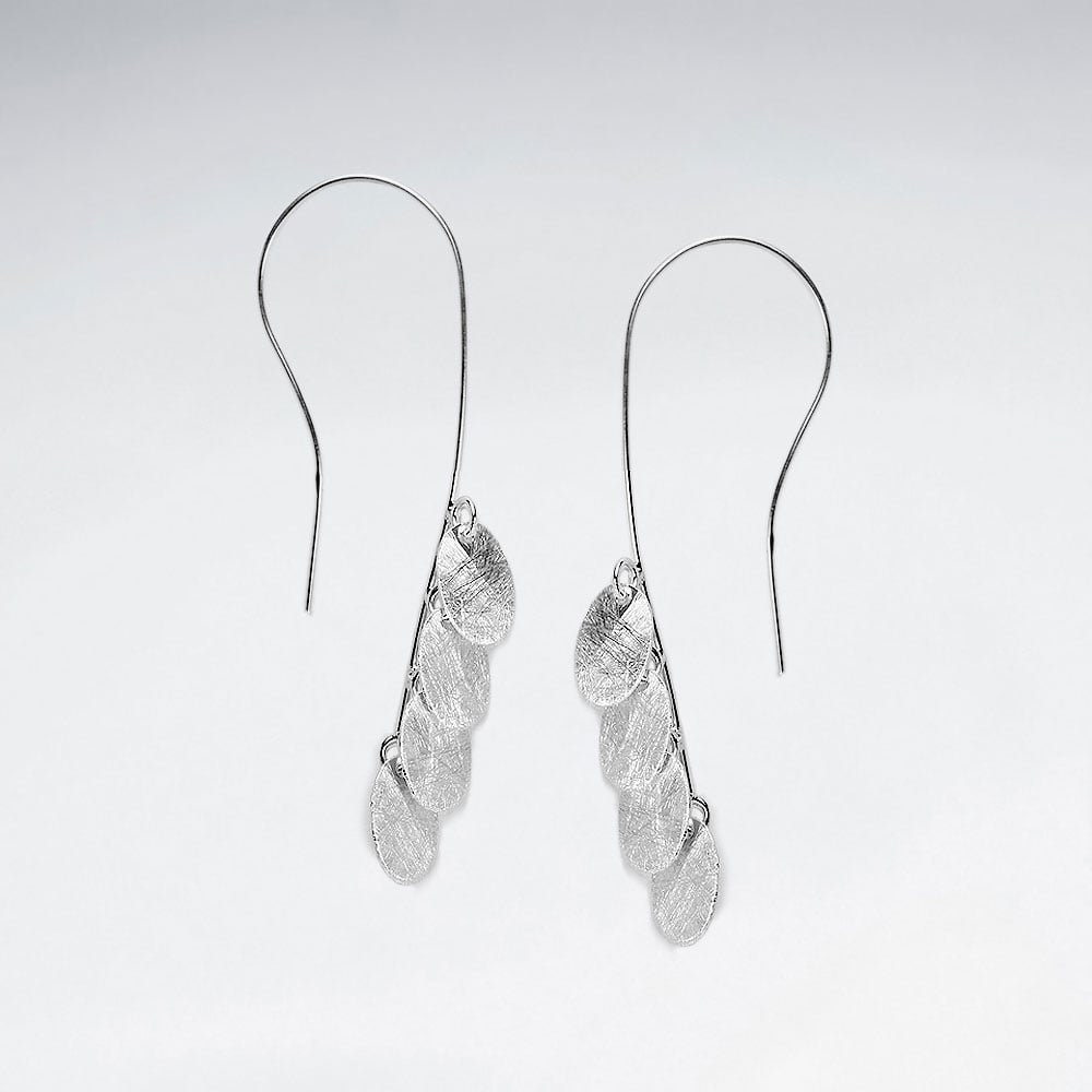 Sterling Silver Shepherd's Hook Oval Dangle Charm Earrings