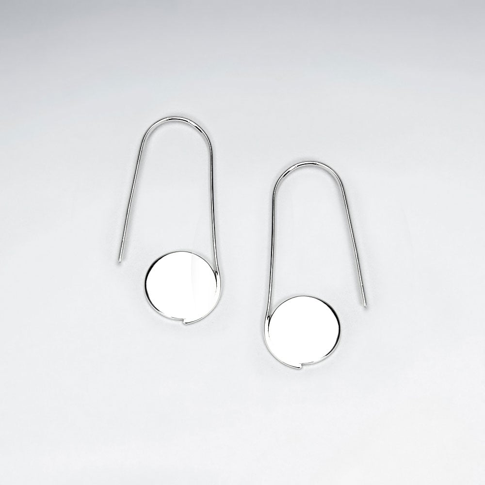 Sterling Silver Drop Circle Silhouette Pin Hook Earrings