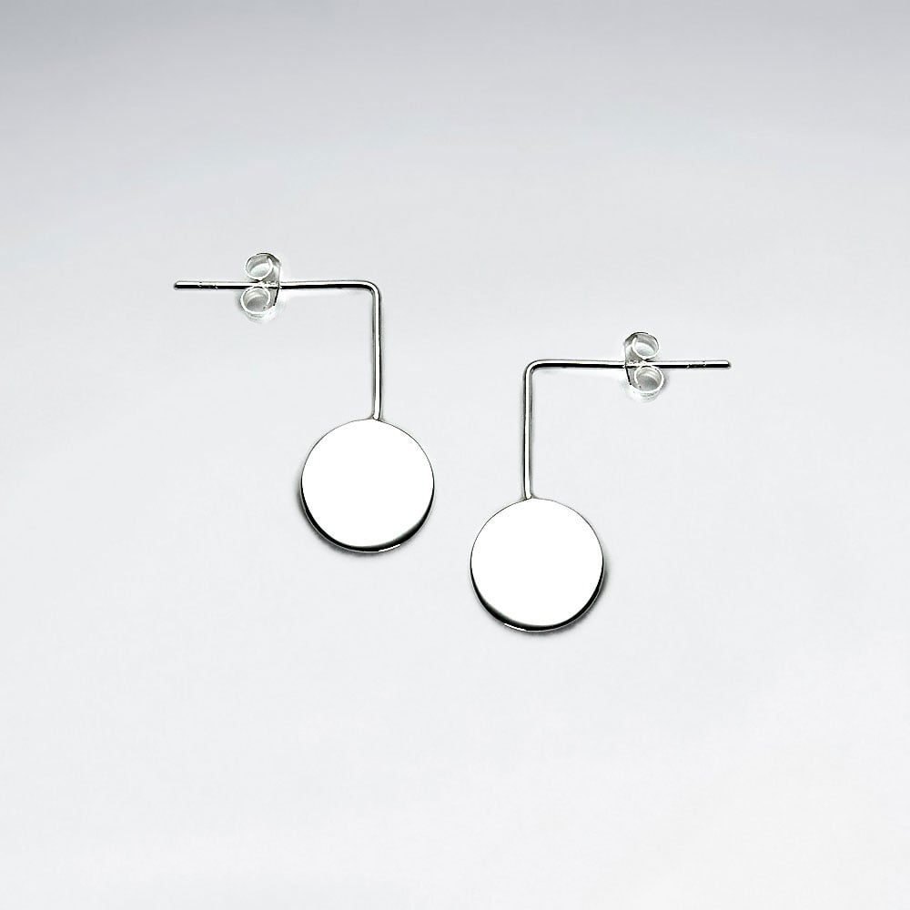 Sterling Silver Drop Circle Stud Earrings