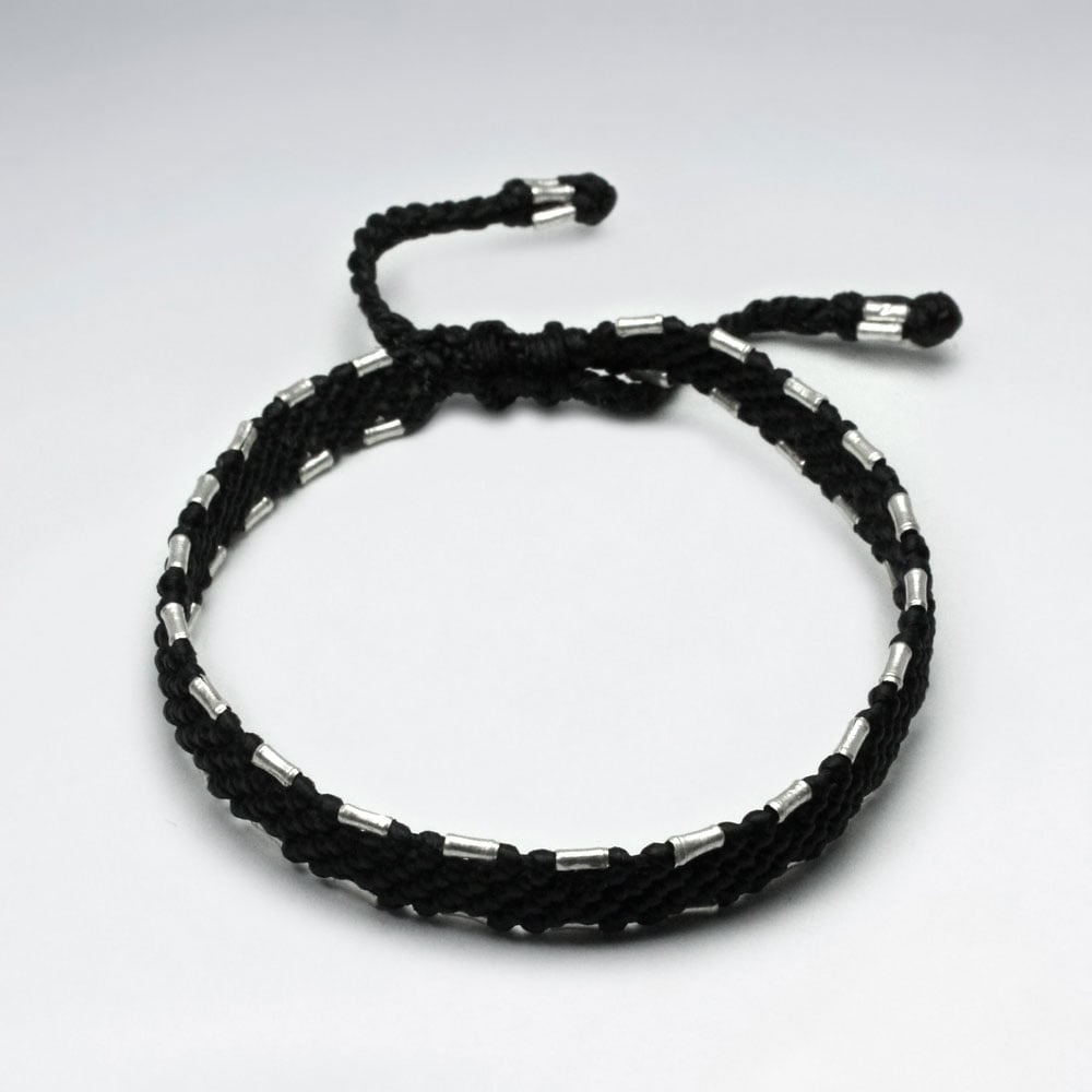 Thick Black Wax Cotton Bead Bracelet