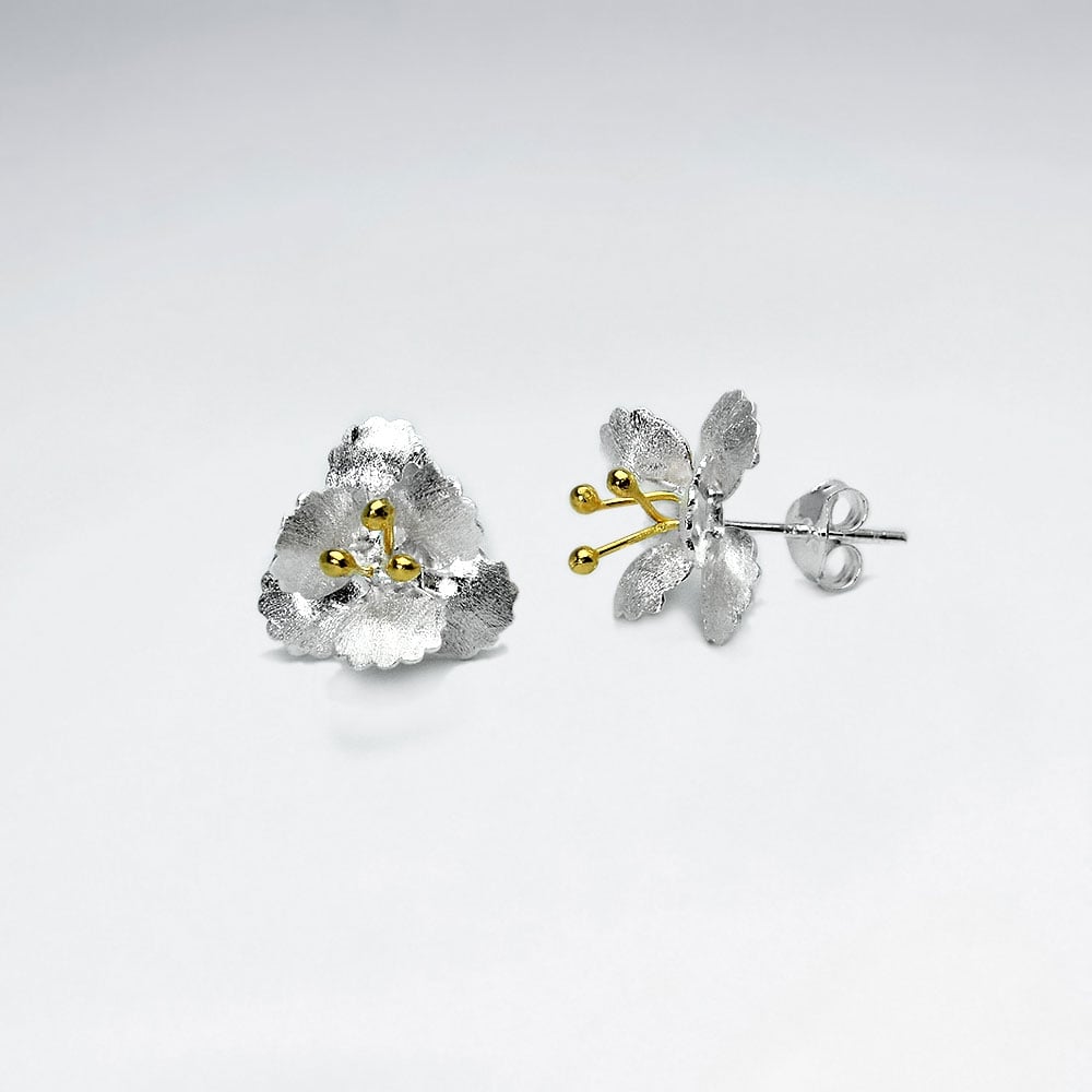 Elegant Dimensional Flower Earrings in Sterling Silver