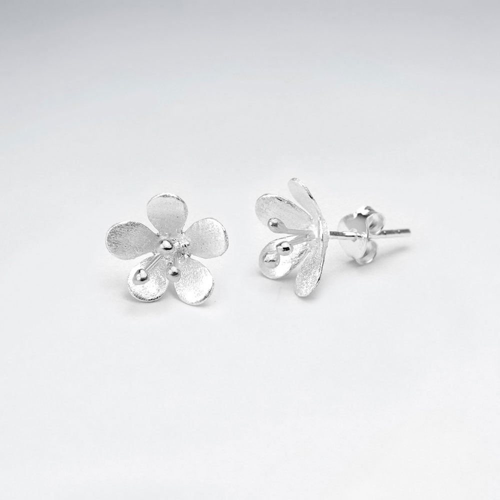 Sterling Silver Flower Blossom Stud Earrings