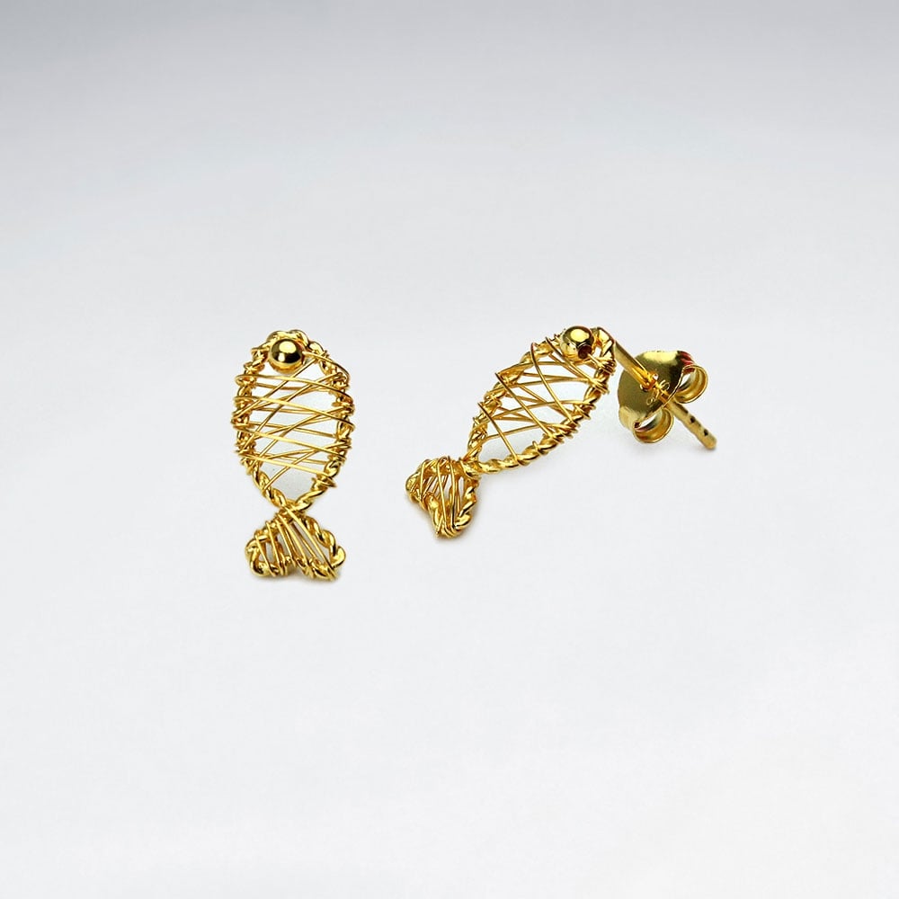Sterling Silver Wirework Fish Stud Earrings