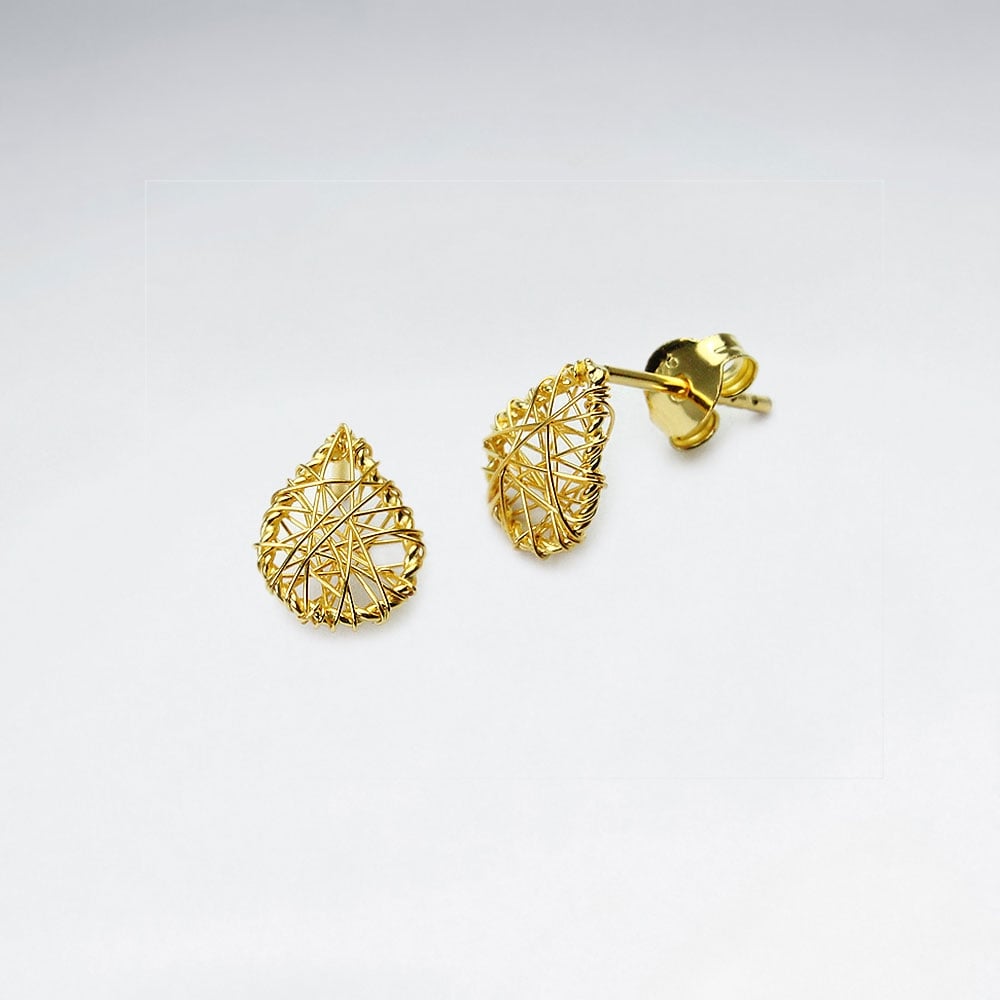 Delicate Teardrop Sterling Silver Wirework Stud Earrings
