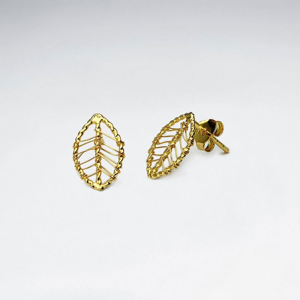 Dainty Leaf Silhouette Silver Wirework Stud Earrings