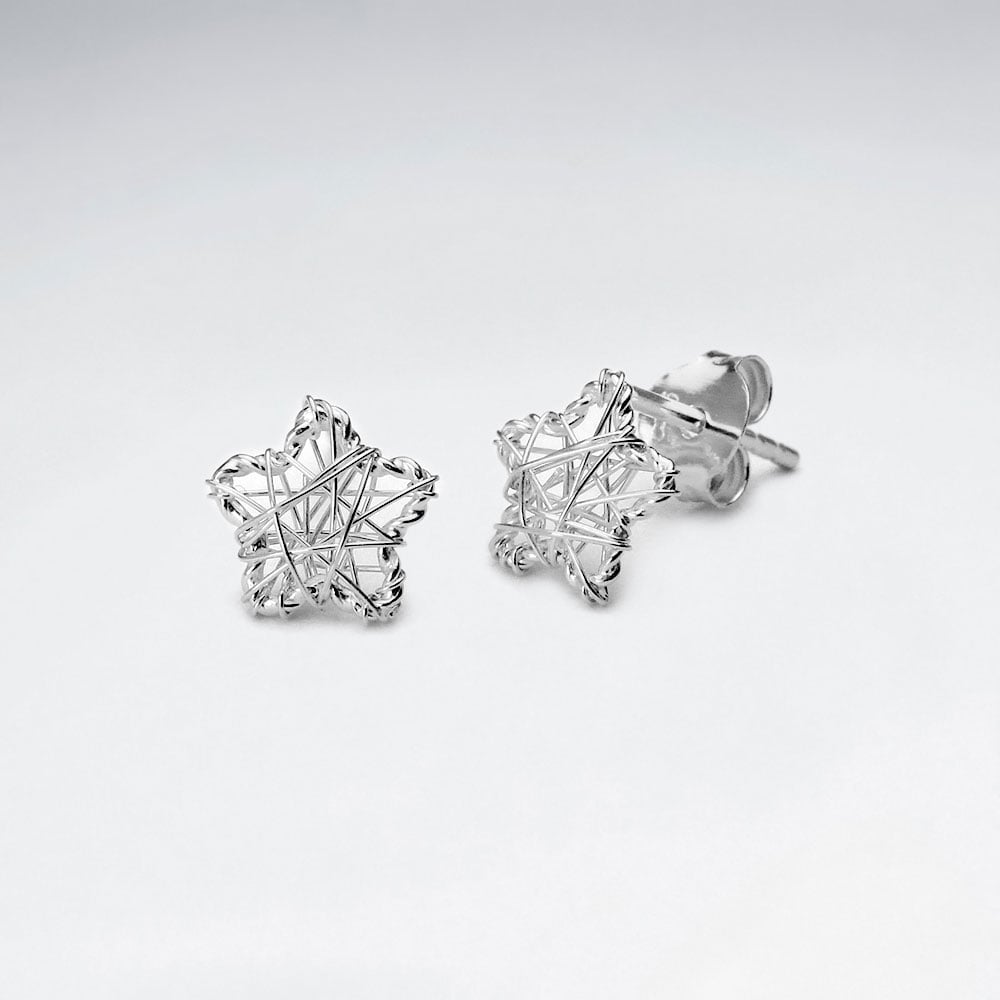 Sterling Silver Wirework Shining Star Stud Earrings