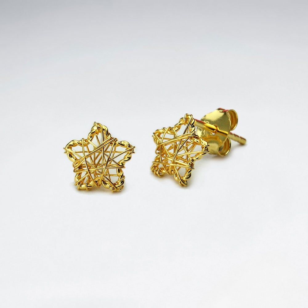 Sterling Silver Wirework Shining Star Stud Earrings